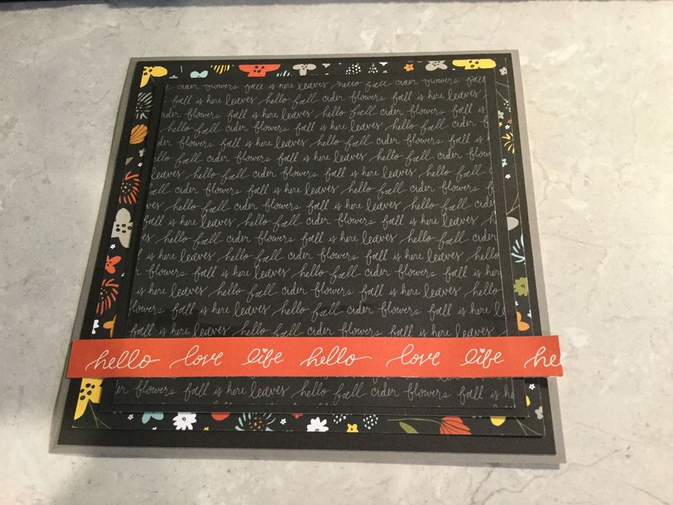Glue pieces together as shown. Cut hello, love, life zip strip to 6 inches. Glue as shown.  Use bonding memories glue to adhere! We will decorate later. Attach to book using tape!