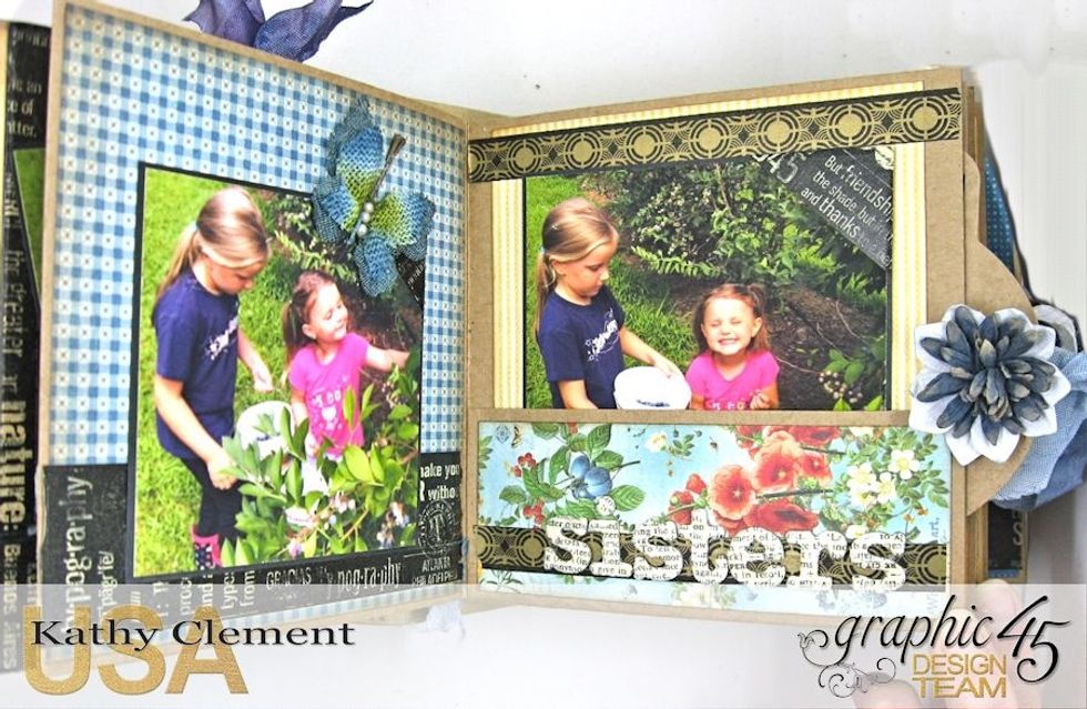 Glue prepared 5.25" papers onto standard pages. Cut papers for pocket pages: Cut 12 4.75" wide x 4" tall panels to line pockets. Cut 12 5.25"x 2" panels for pocket flaps. Use washi tape as borders.