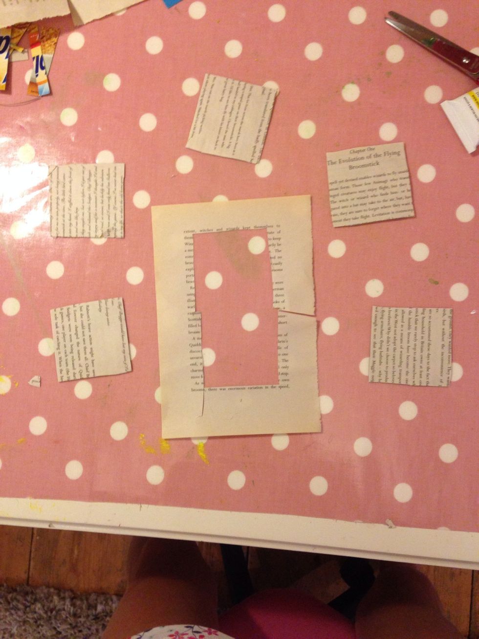 Glue squares to page of book (glossy side down if you are using a cereal box)