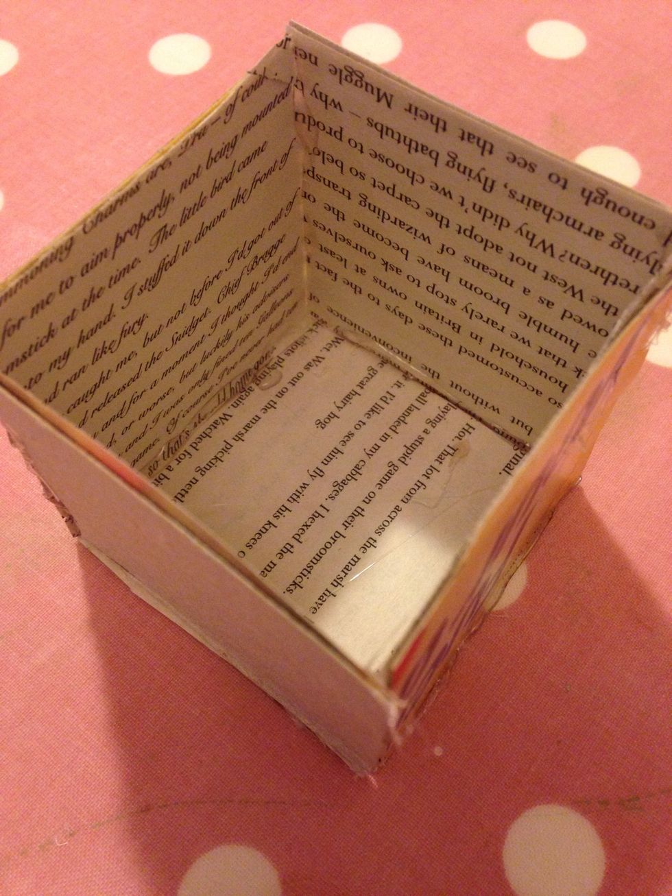 Glue squares together with the writing on the inside of the box