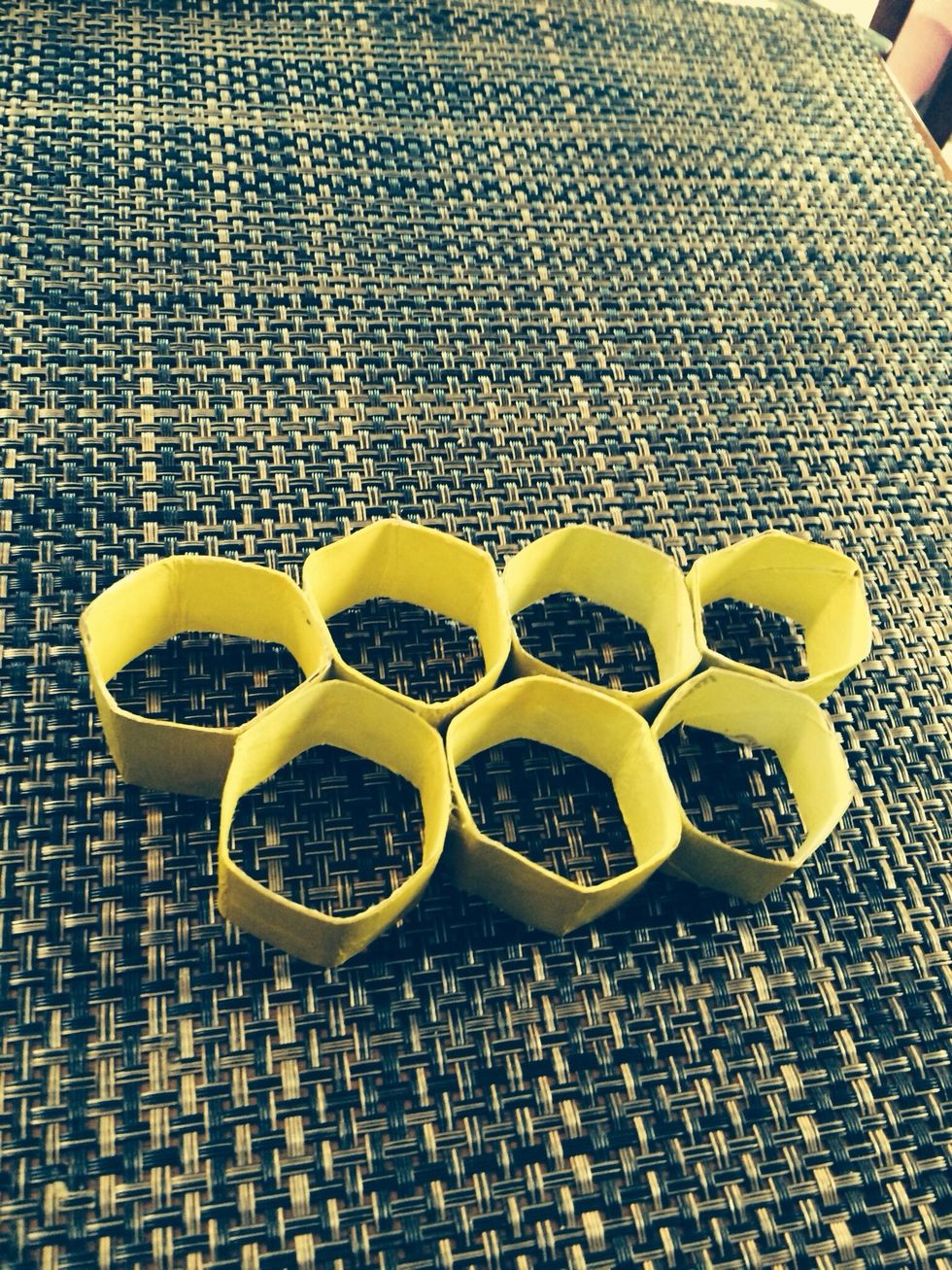 Glue the 3 and 4 hexagon parts together directly on top of each other.