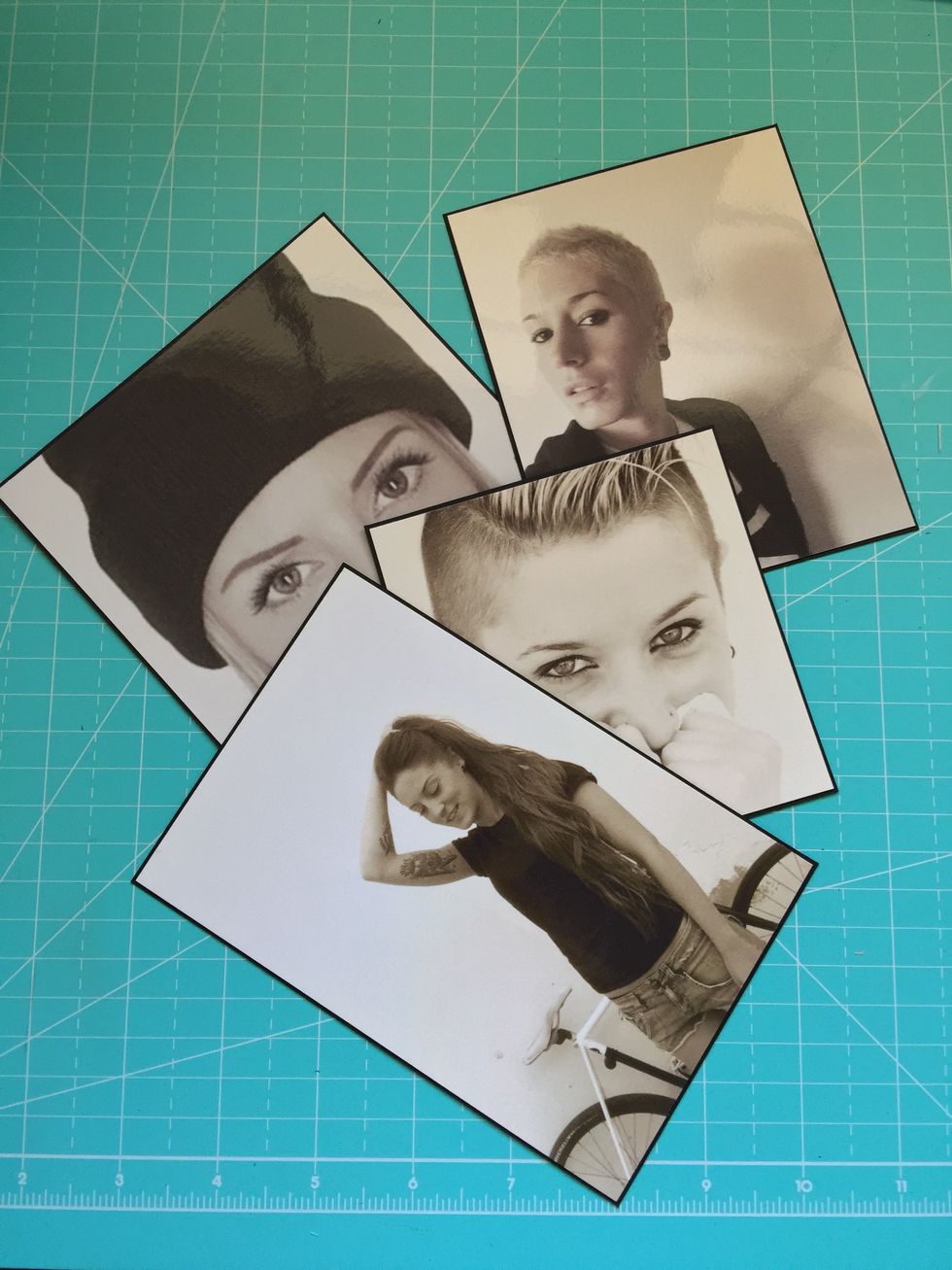 Glue the photos on the black cardstock pieces leaving a margin.