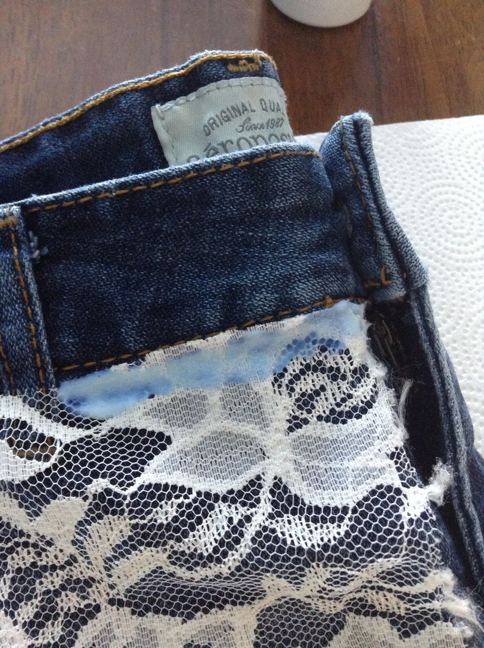 glue the top of the lace to the pants