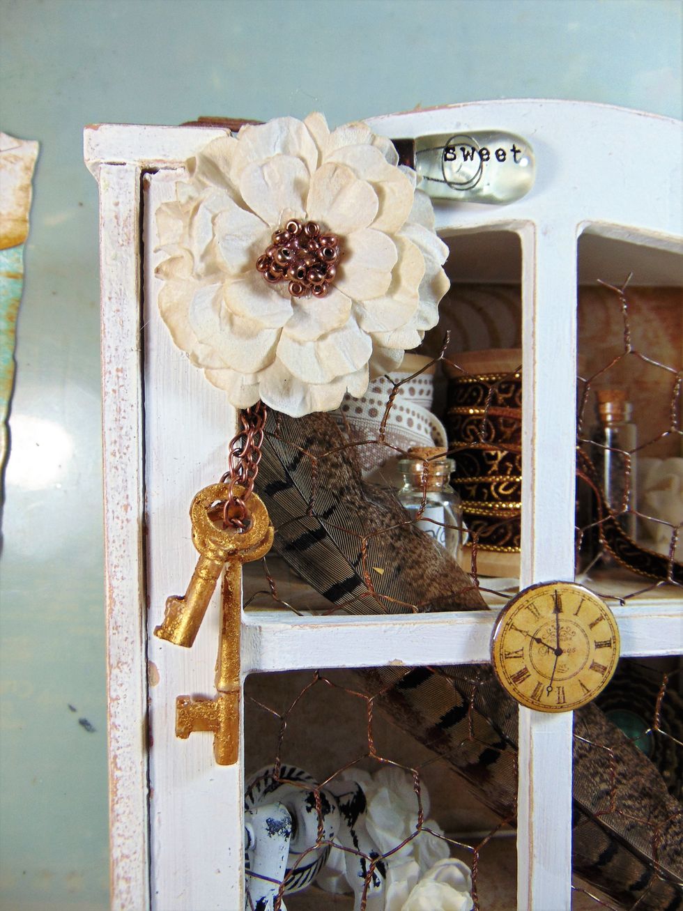 Glue these to the top left corner. I use hot glue for all this type of gluing so it is rock solid!