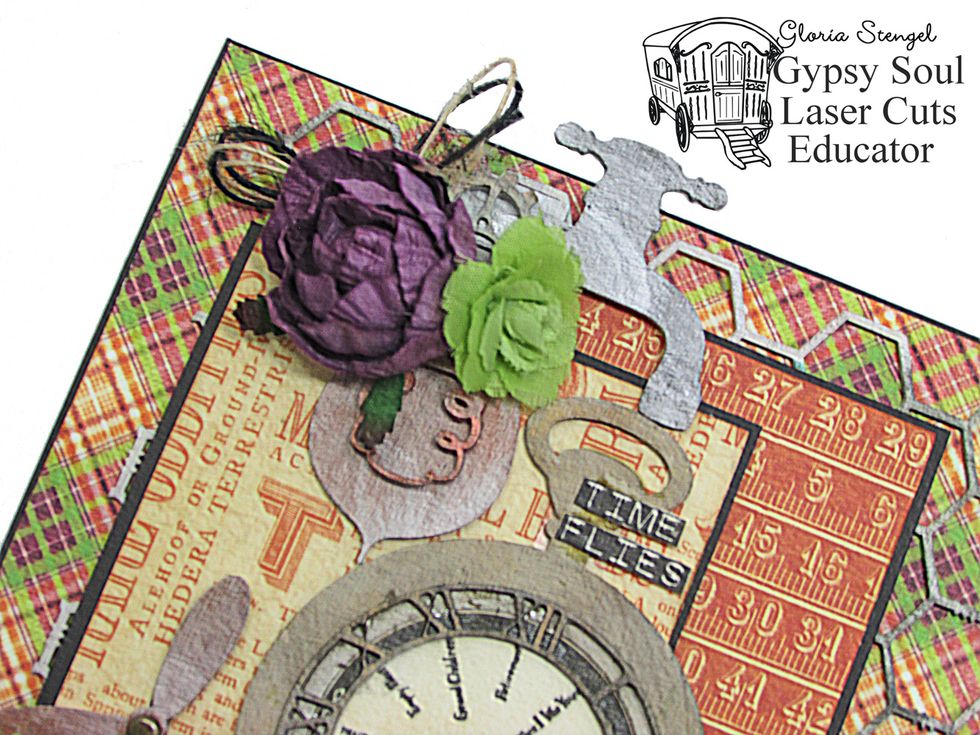 Glue twine and flowers to the upper left corner of the card.