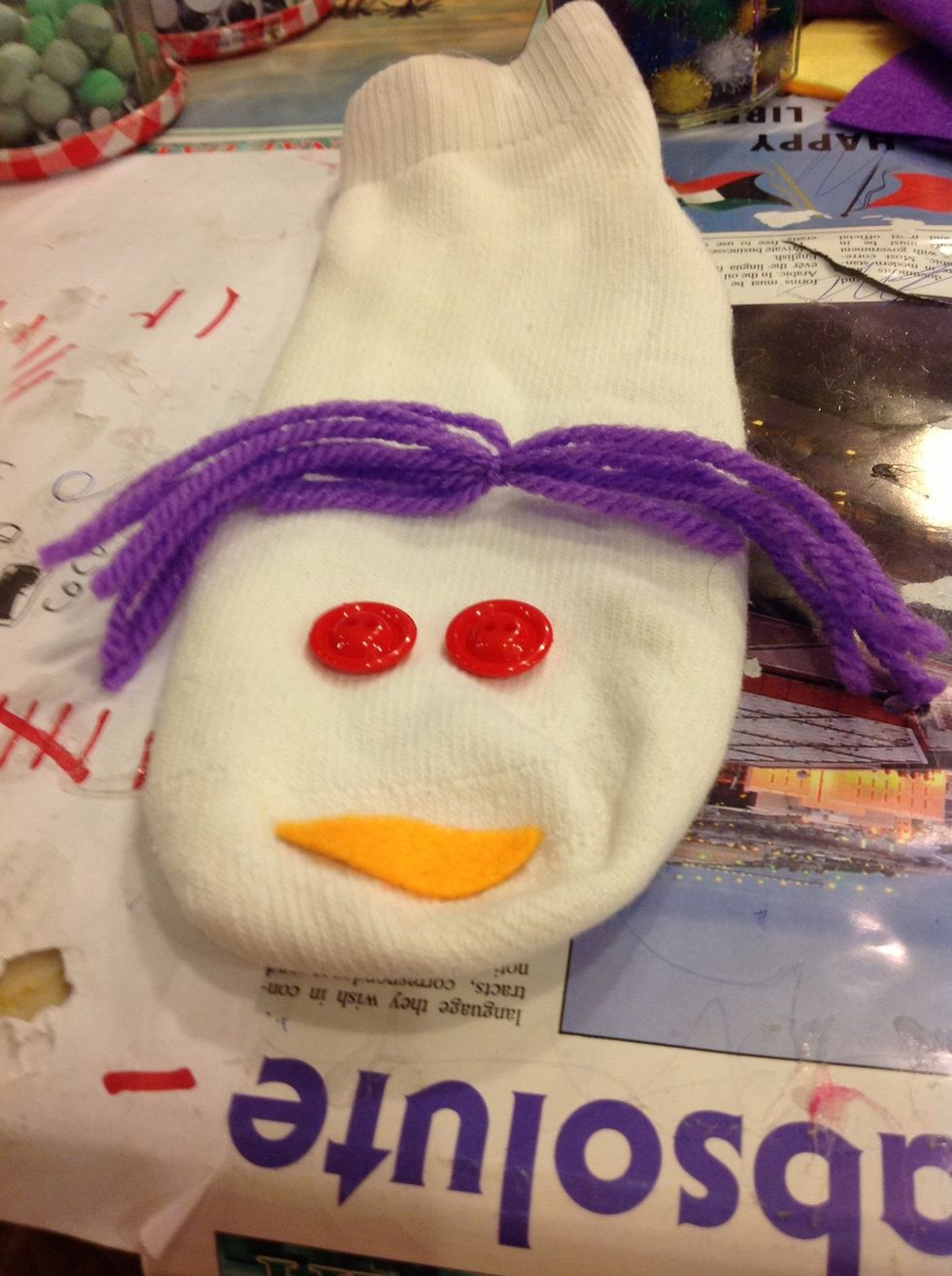 Glue your yarn on the sock