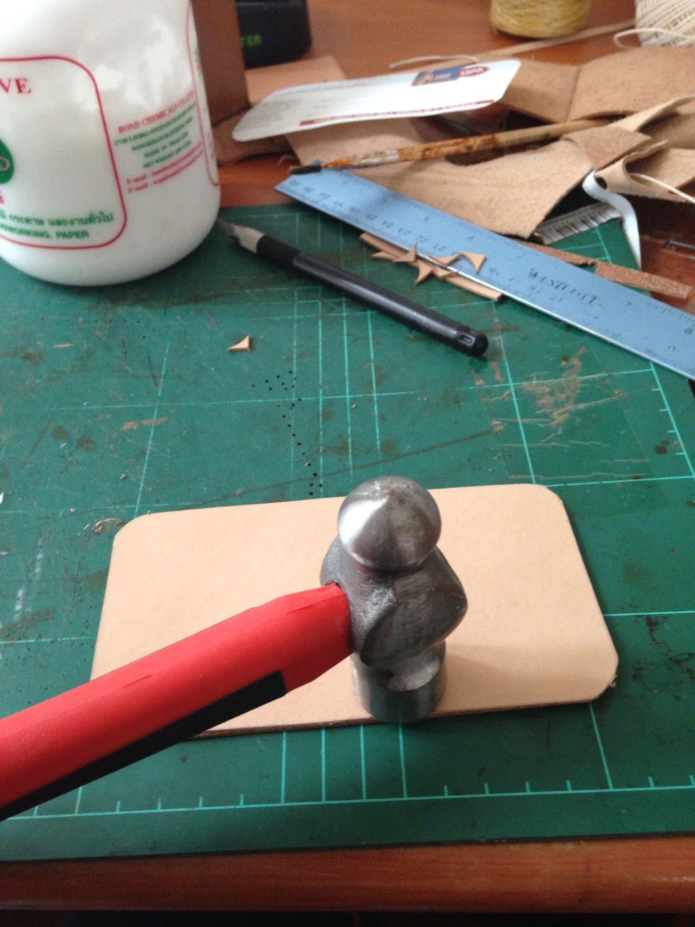Glued them together and make sure it is perfectly align, pound gently with your hammer until it bond together and let it dry