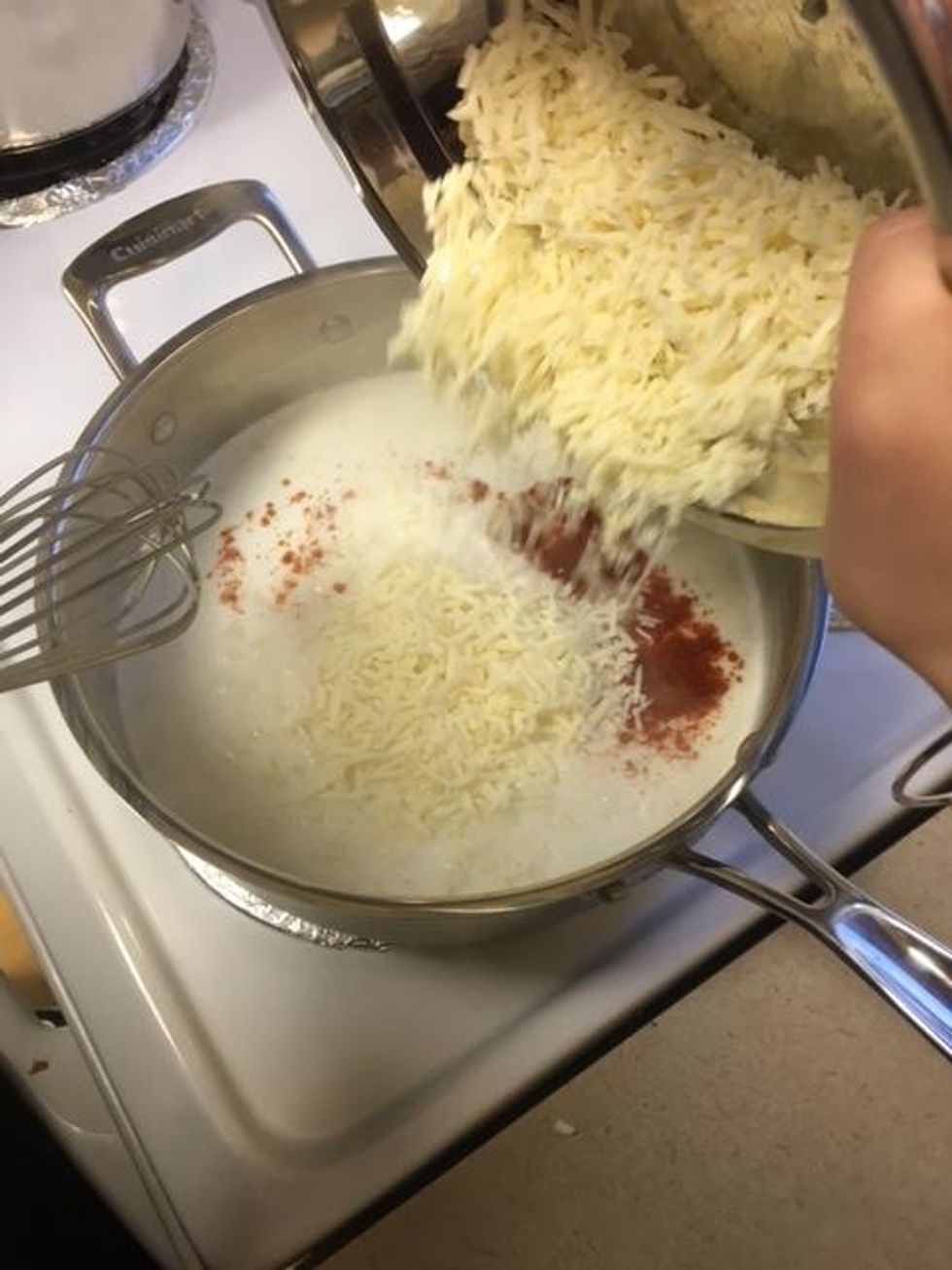 Go ahead and add the monterey jack cheese. Whisk until cheese is melted.