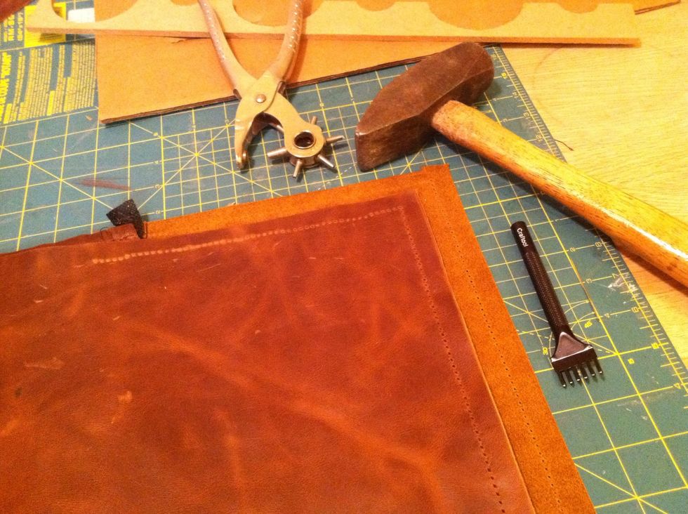 Go ahead and get your base measurements. My measurements for the case are: (2) 16.5x10.5 Then mark your stitching holes 1cm from the edge, for the top and side... Don't mark the bottom ones yet!!