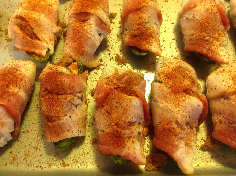 Go ahead and lightly sprinkle some more Smackers BBQ rub before taking them to the smoker.
