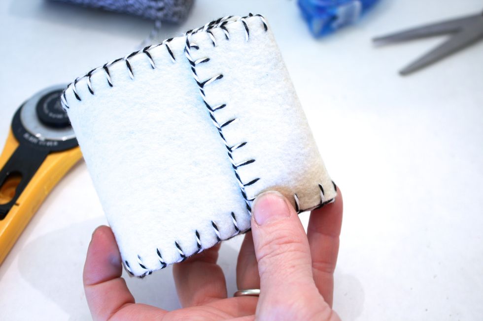 Go all the way around. I used a tapestry needle.