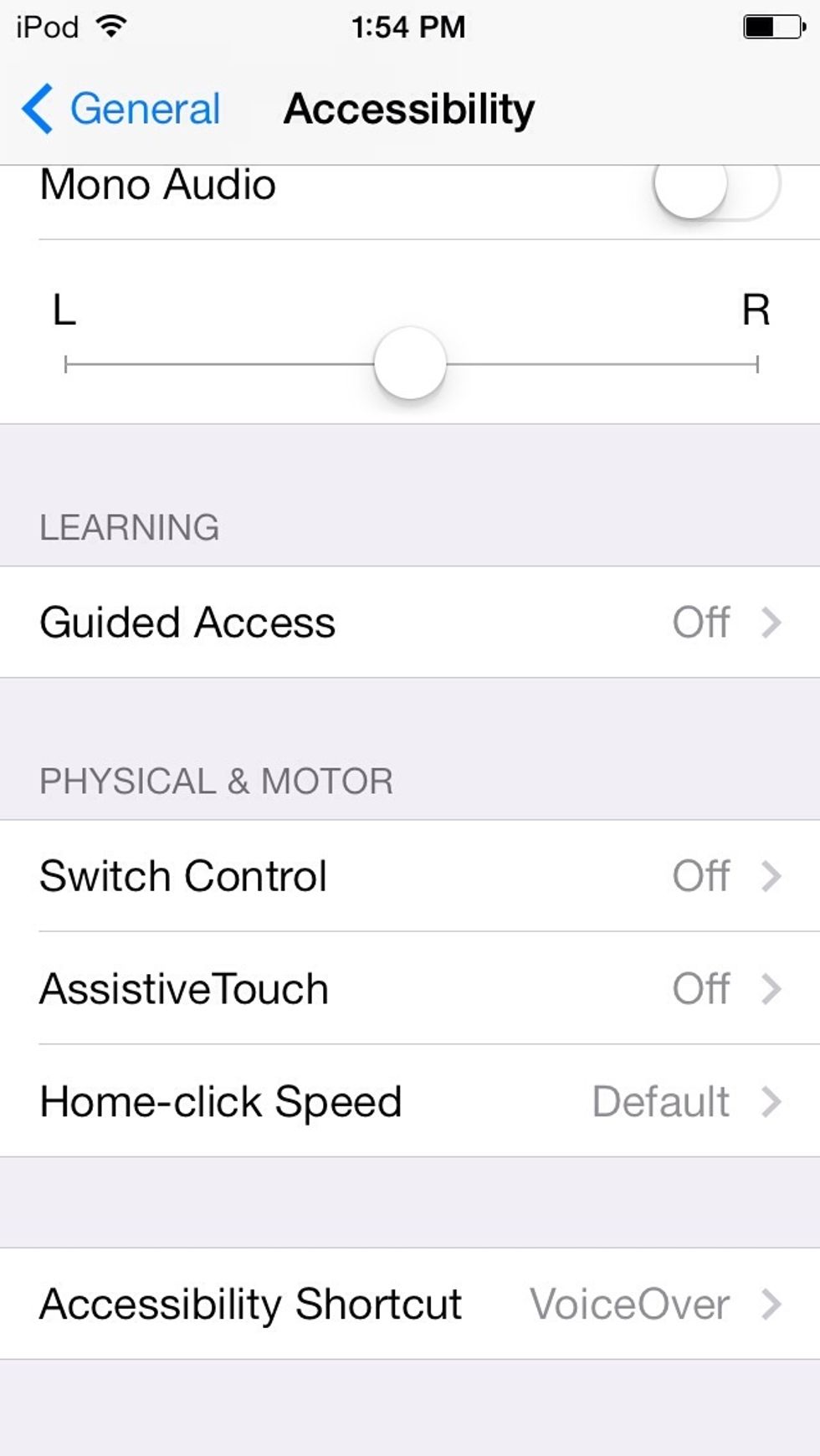 Go all the way down to shortcuts