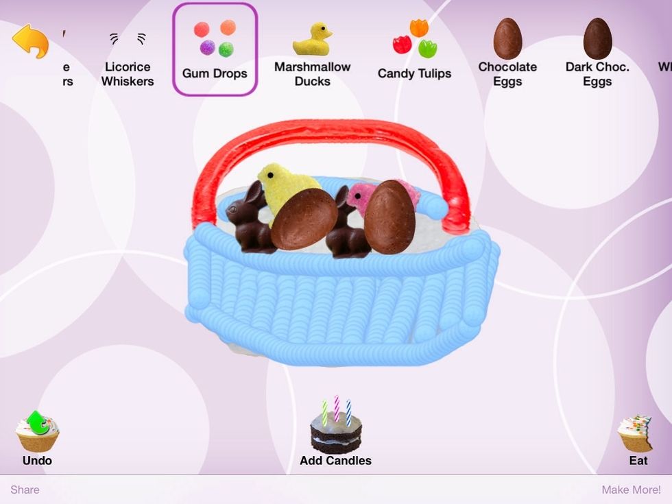 Go back to decorations and put in some of your bigger candies first.