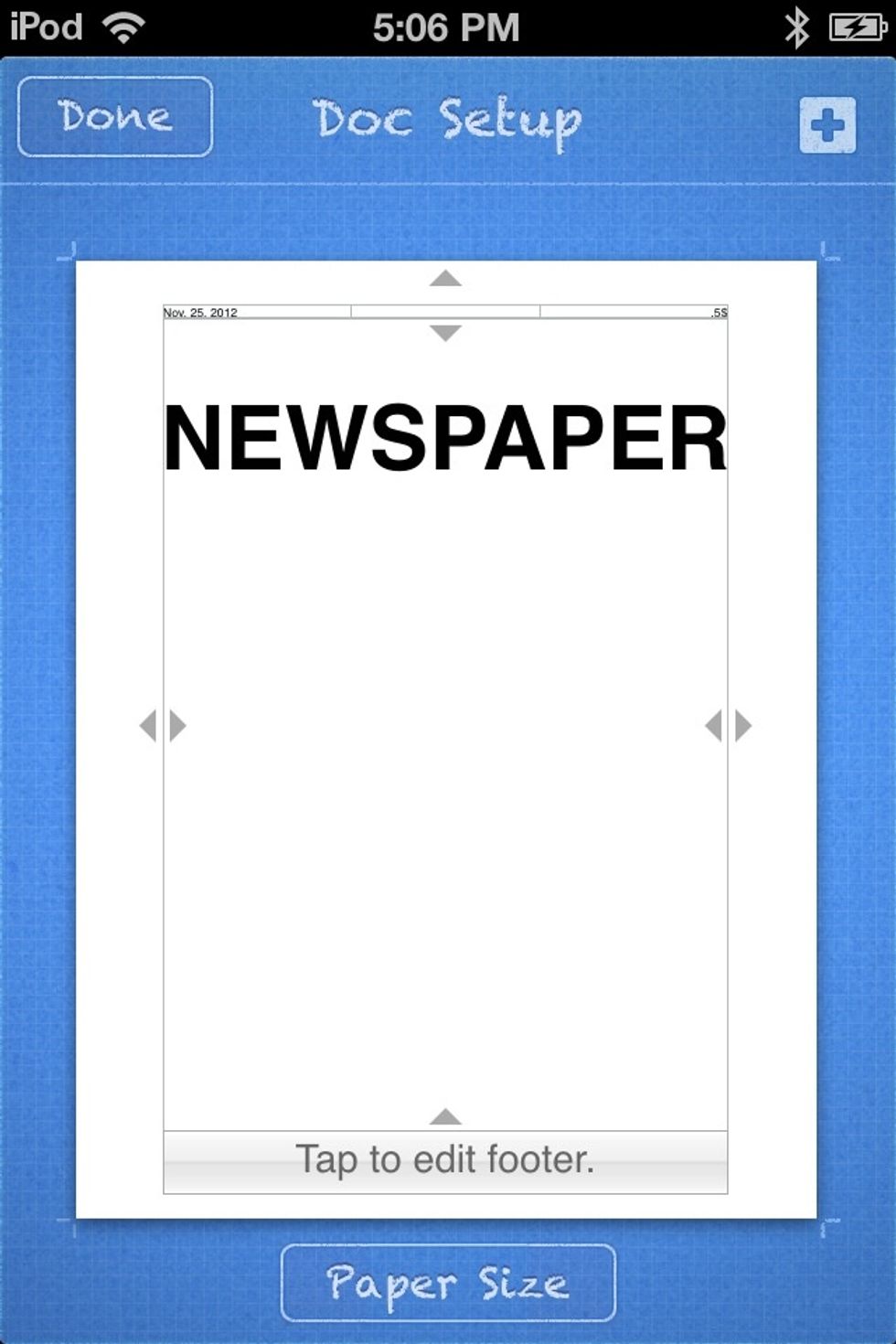 Go back to DOCUMENT SETUP. Now tap on the blue + at top right of the screen.