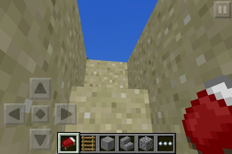 Go back to the channel and make a staircase out of the whole