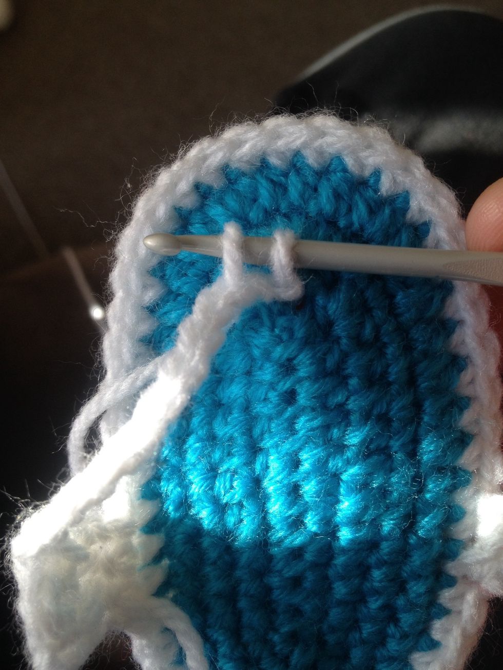 Go into each stitch for 3 stitches and do a slip stitch into each one