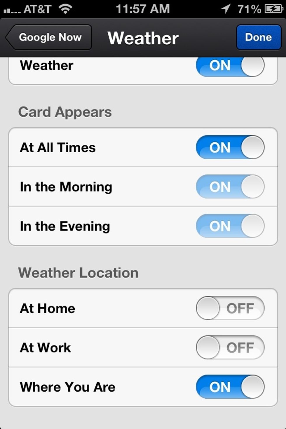 Go into the "Now" settings to adjust which cards you want to display along with what information and when you want them to appear on a card.
