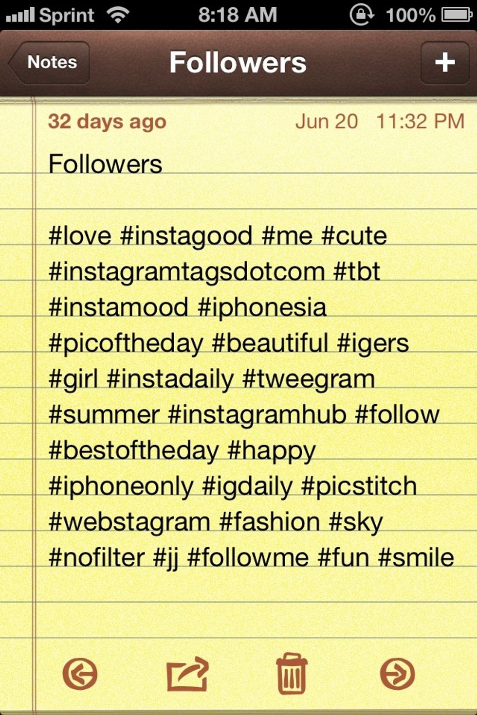 Go look for "tags for Instagram" and past them into your notes