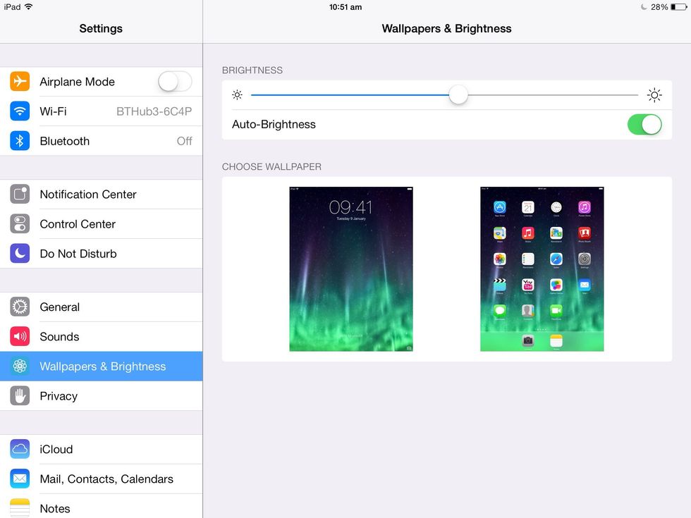 Go on to wallpaper and brightness