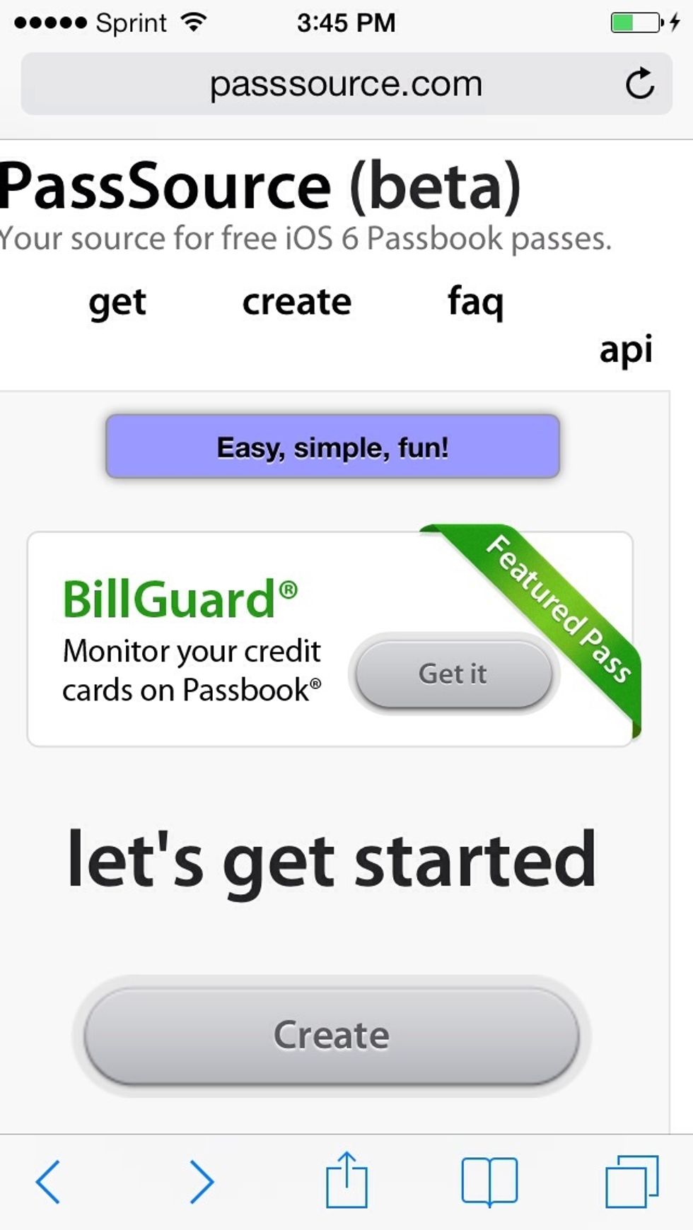 Go on your safari browser go to www.PassSource.com click on create.