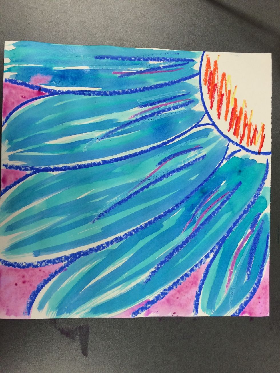 Go over the background again with a color that is similar to the color you just painted (example: I did red violet and violet).