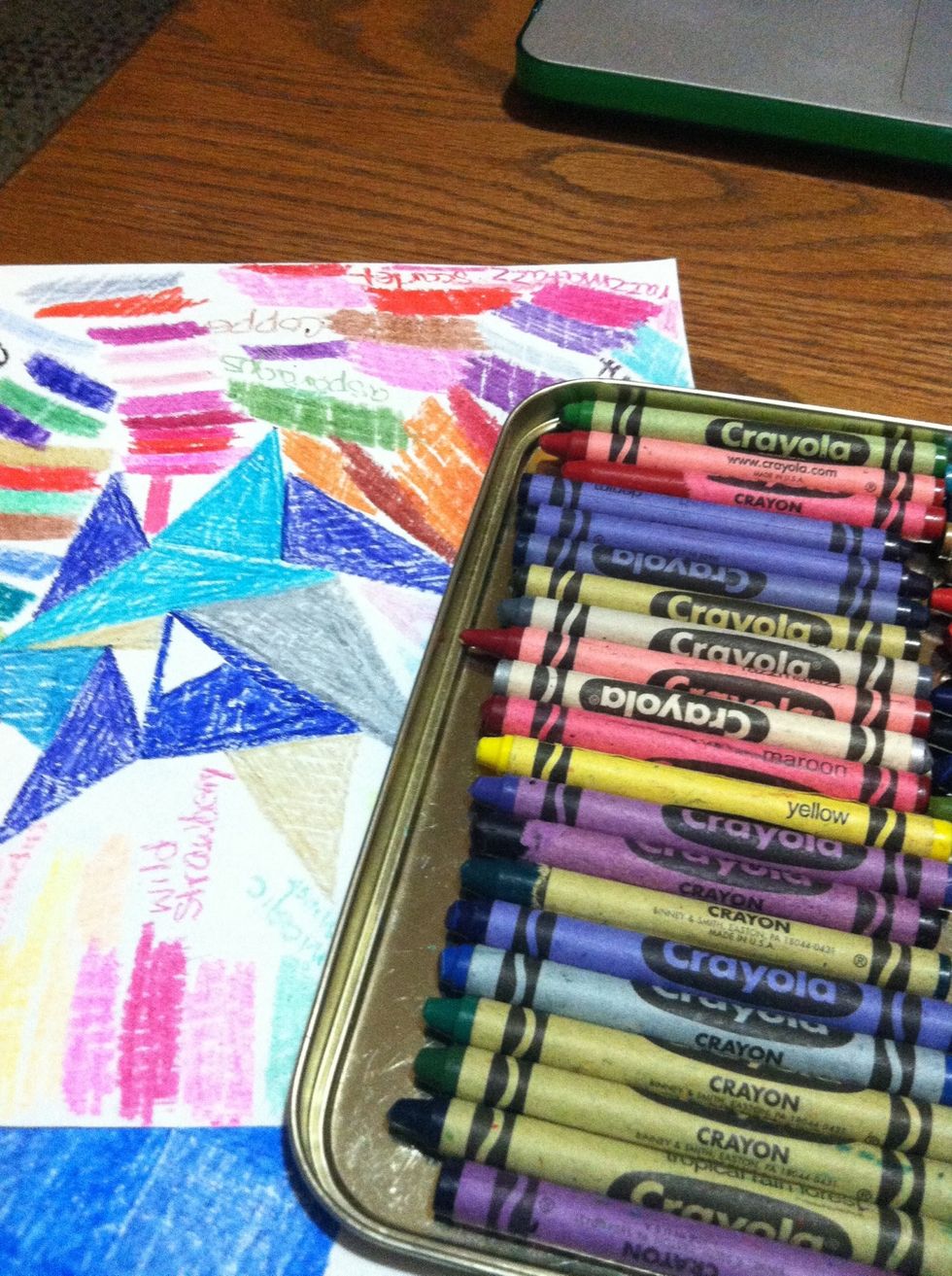 Go through your crayons and find colors you like. Darker more vibrant colors are going to transfer better.