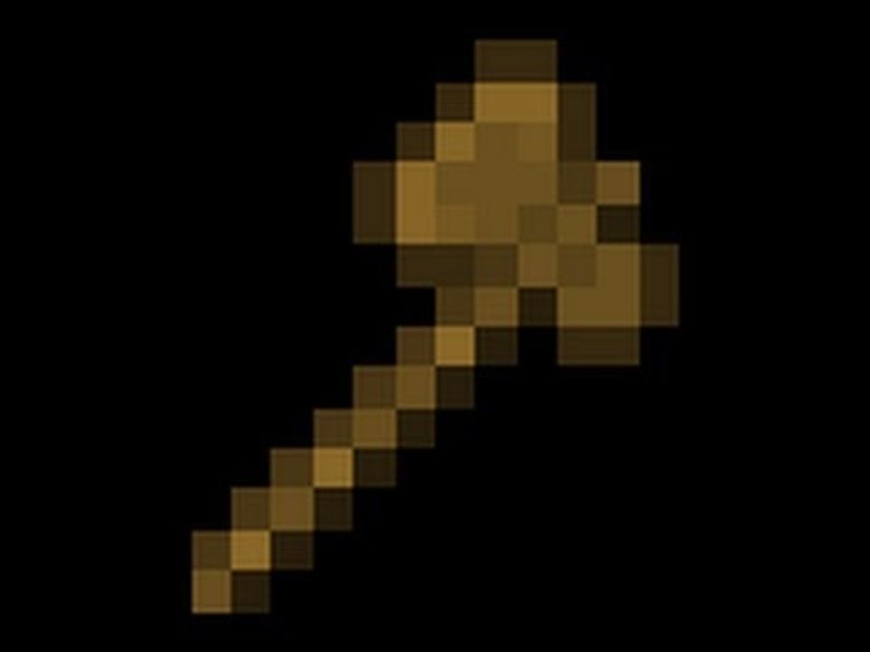 go to crafting table on the left corner full in 3 squares than put 1 stick in the middle of the bottom and 1 on the top  take the axe now you can cut trees faster.