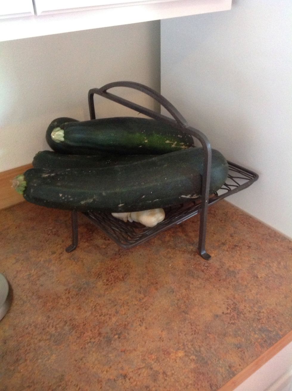Go to garden and get a zucchini, handful of basil,oregano, and parsley