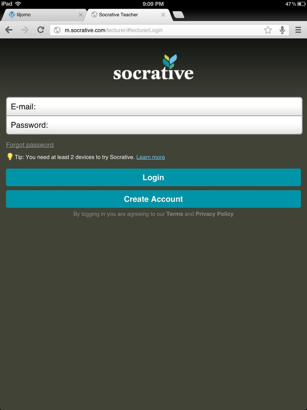 Go to http://www.socrative.com and click on log in, here you will create an account.