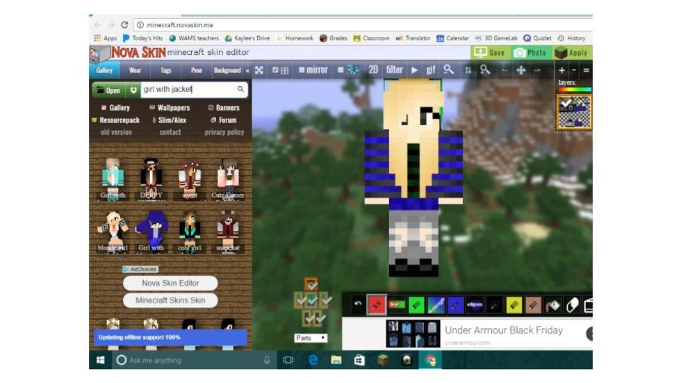 Go to https://minecraft.novaskin.me/ and search up what kind of skin you what (only do a general search like blond with jacket or brunette with headband).