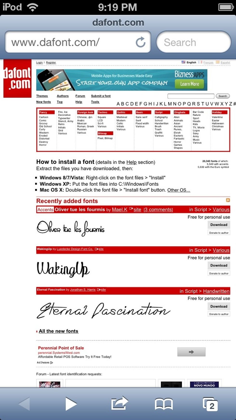 Go to Safari and go to the website www.dafont.com