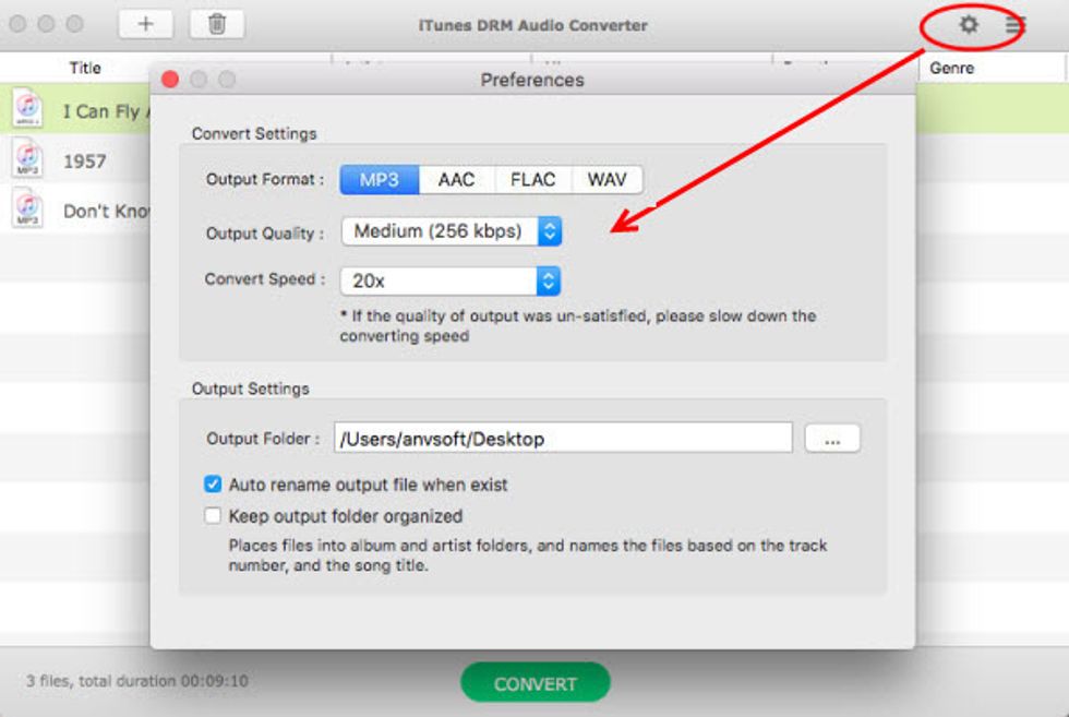 Go to setting panel, and choose output format as MP3.