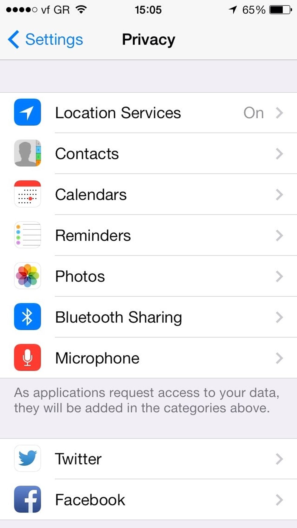 Go to Settings -> Privacy -> Location Services