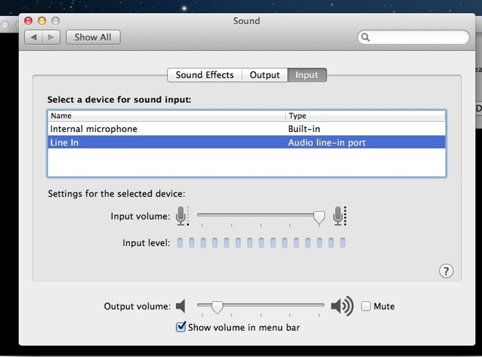 Go to system preferences, sound, input, and choose "Line In".