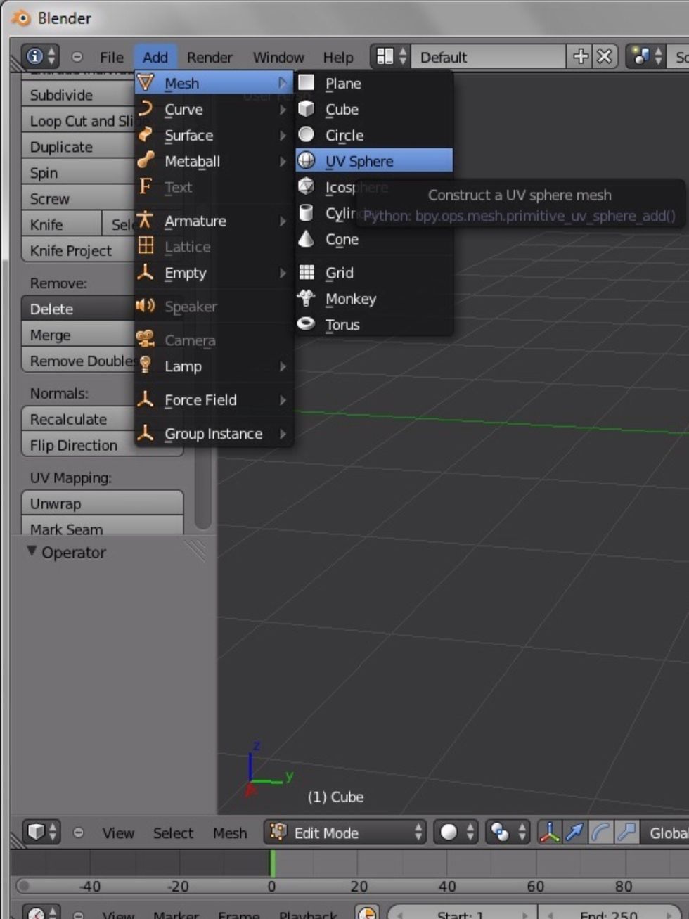 Go to the add tab, select mesh, then UV sphere.