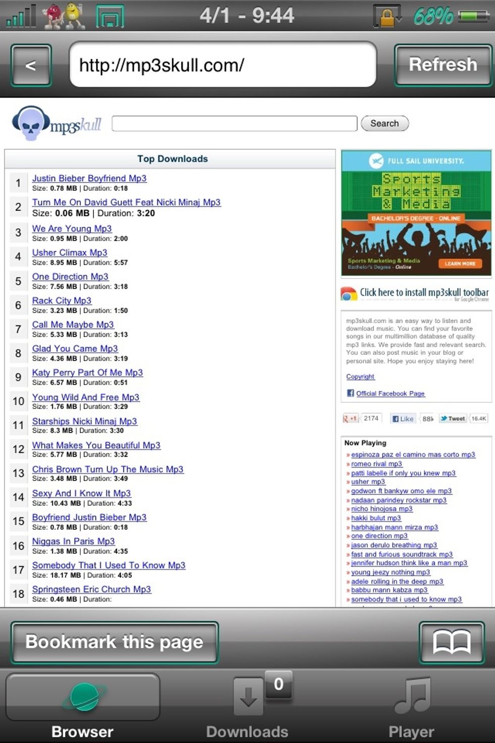 Go to the address bar > Go to mp3skull.com