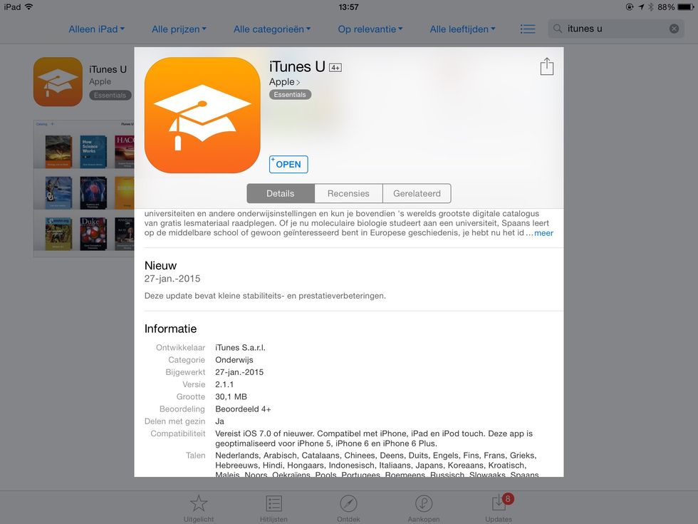 Go to the App Store and install the app iTunes U or tap on this link and install https://itunes.apple.com/be/app/itunes-u/id490217893?l=nl&mt=8