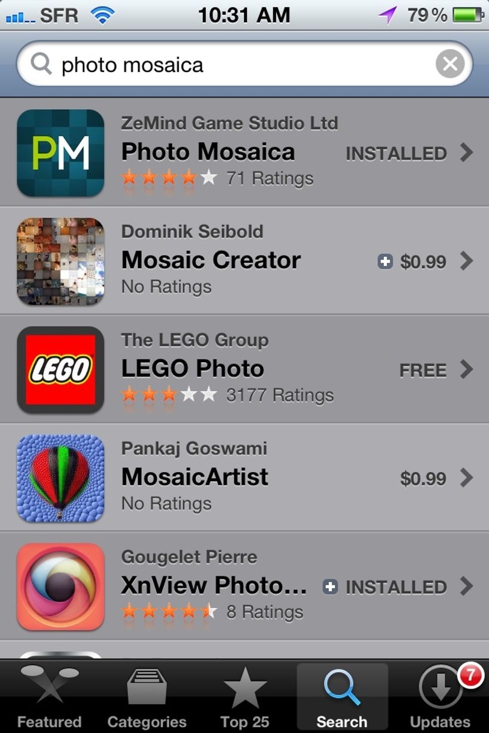 Go to the app store and look for photo mosaica app