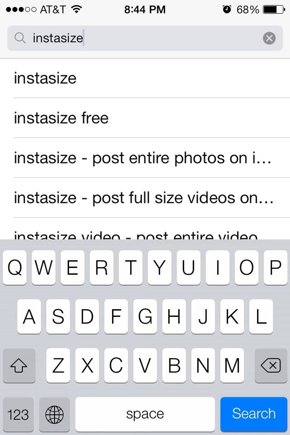 Go to the Apple App Store and type in "Instasize" in the search bar.
