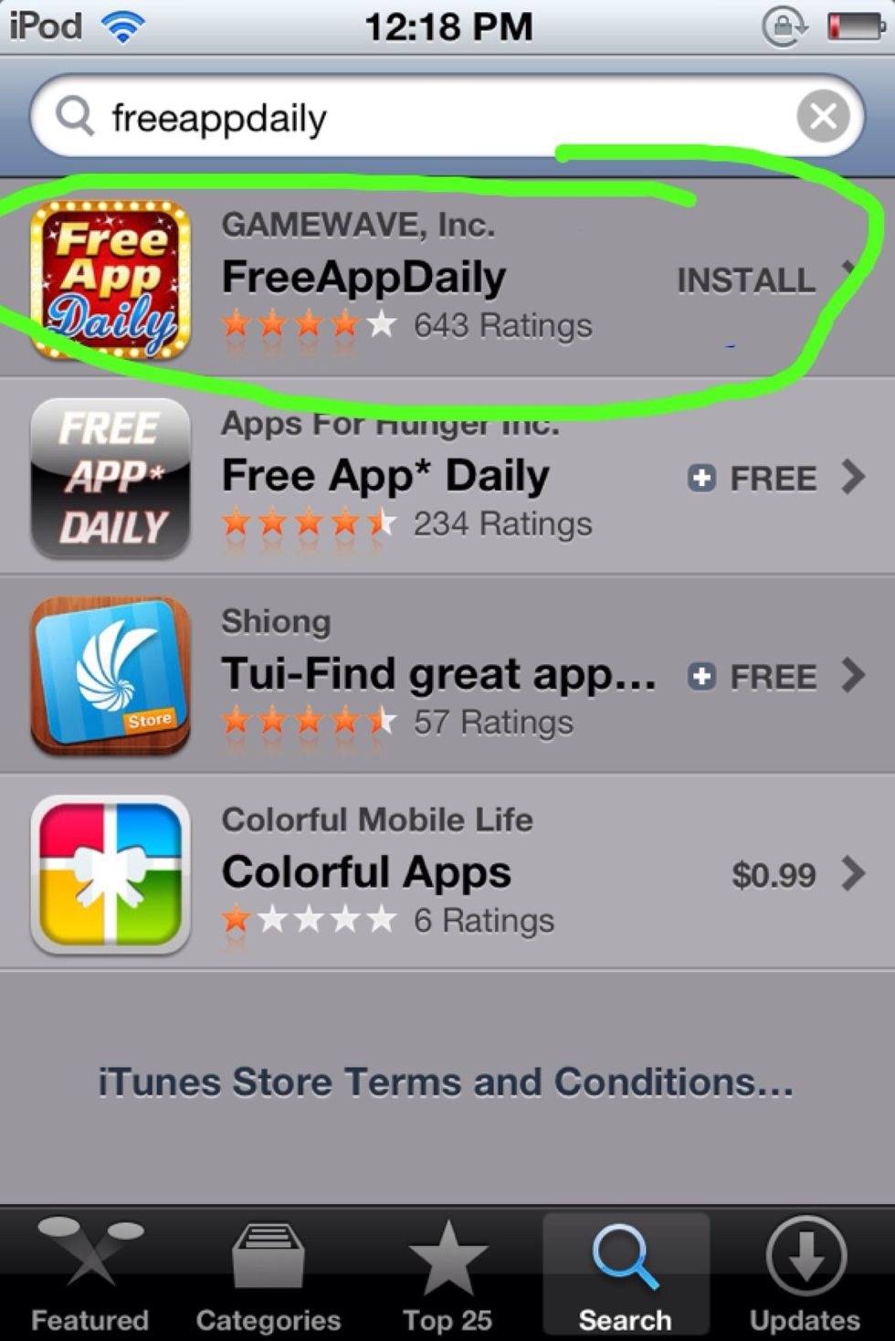 Go to the AppStore and search: freeappdaily. Then, tap on the outlined app.
