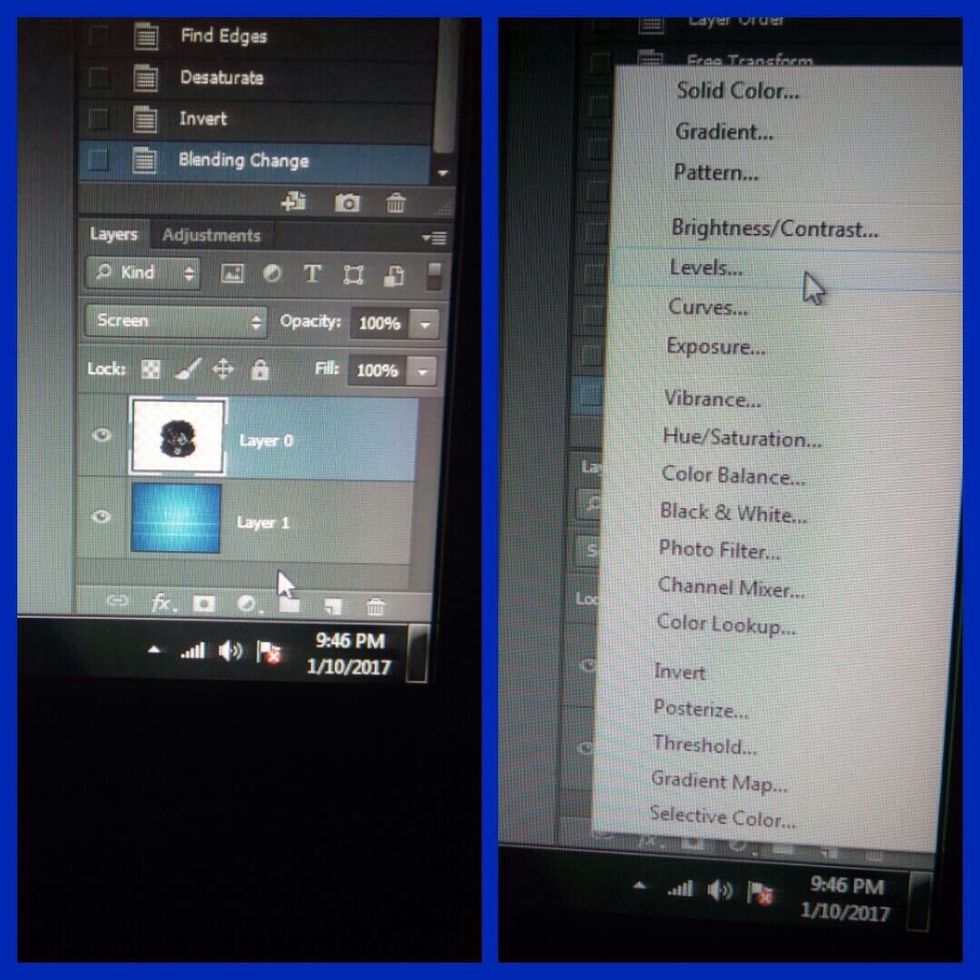 Go to the bottom of the layers to semi-filled circle and open it. Go to the Levels tab