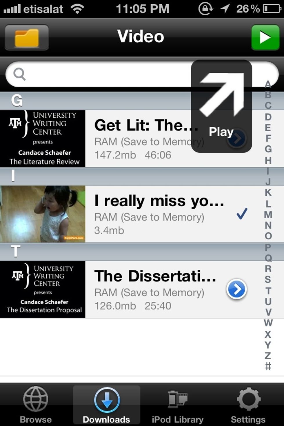 Go to the Downloads folder of the app. (it's located at the bottom of the page) and voila, you can now view your saved vids offline. Just click on the video to play. this also works on other sites