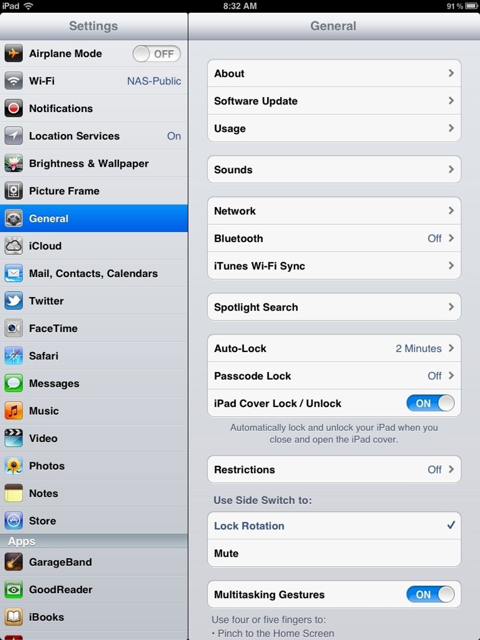 Go to the settings on the ipad