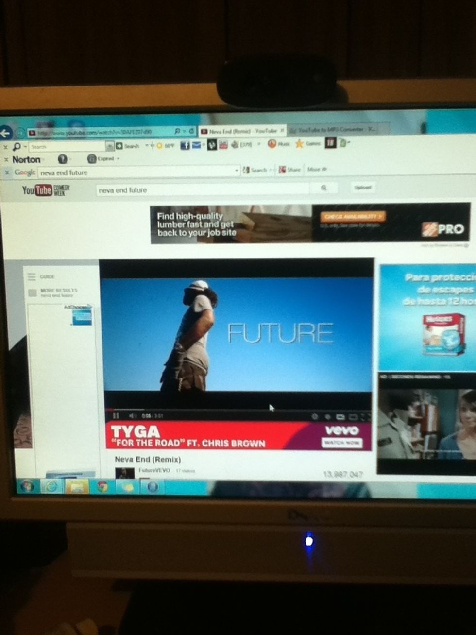 Go to the song you would like to download using YouTube