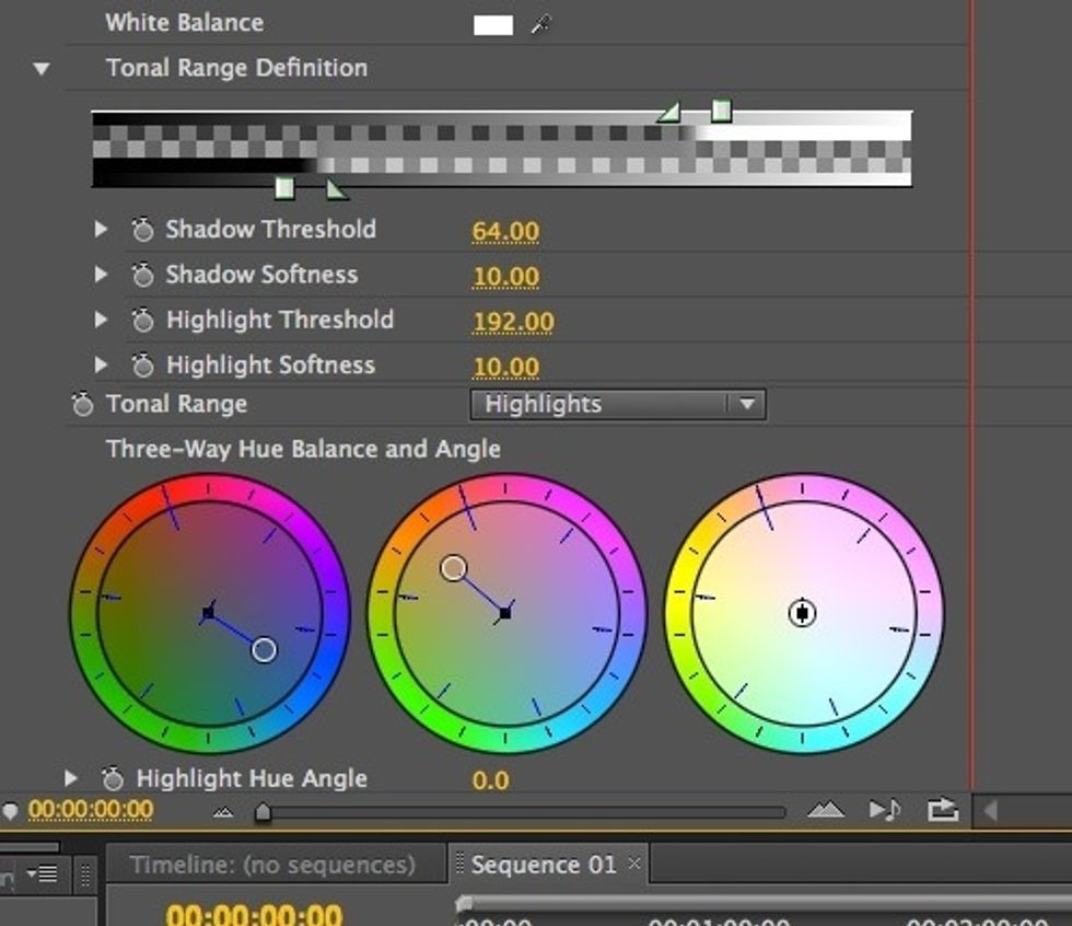 Go to the Tonal Range Definition option in your effects panel (just above your colour wheels)