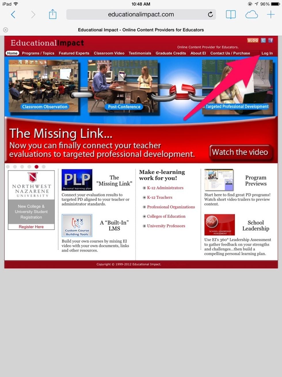 Go to www.educationalimpact.com. Select "Log In."
