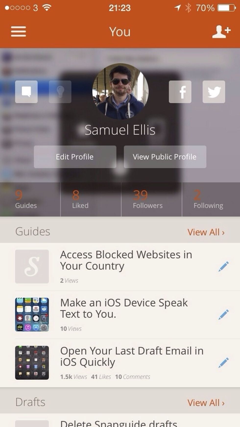 Go to your profile on Snapguide