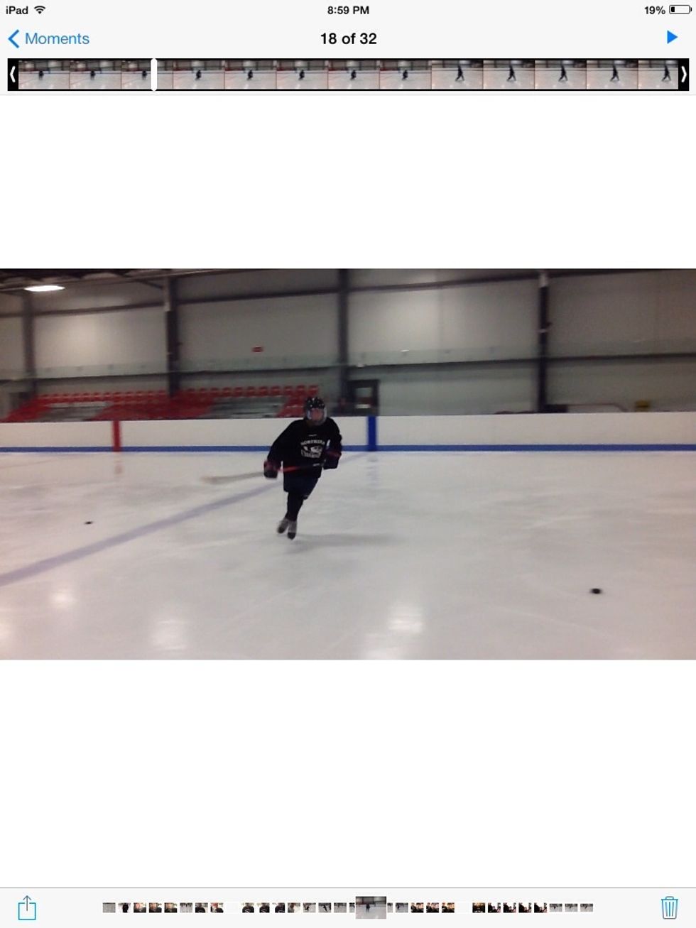 Goal is: to gain speed, the left shoulder is in slight abduction, right shoulder still in adduction, both hips are in flexion, right knee in flexion, left knee in extension, both elbows in flexion