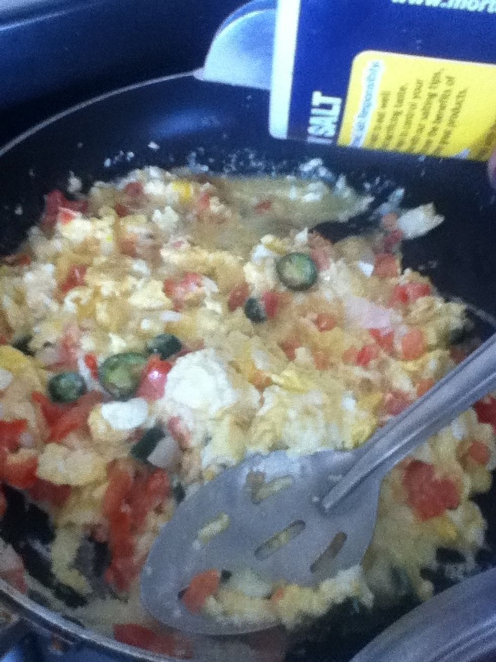Going back to the egg add about 2 teaspoon of salt and mix it * when your egg is cooked you are done with this dish ENJOY ..moving on...