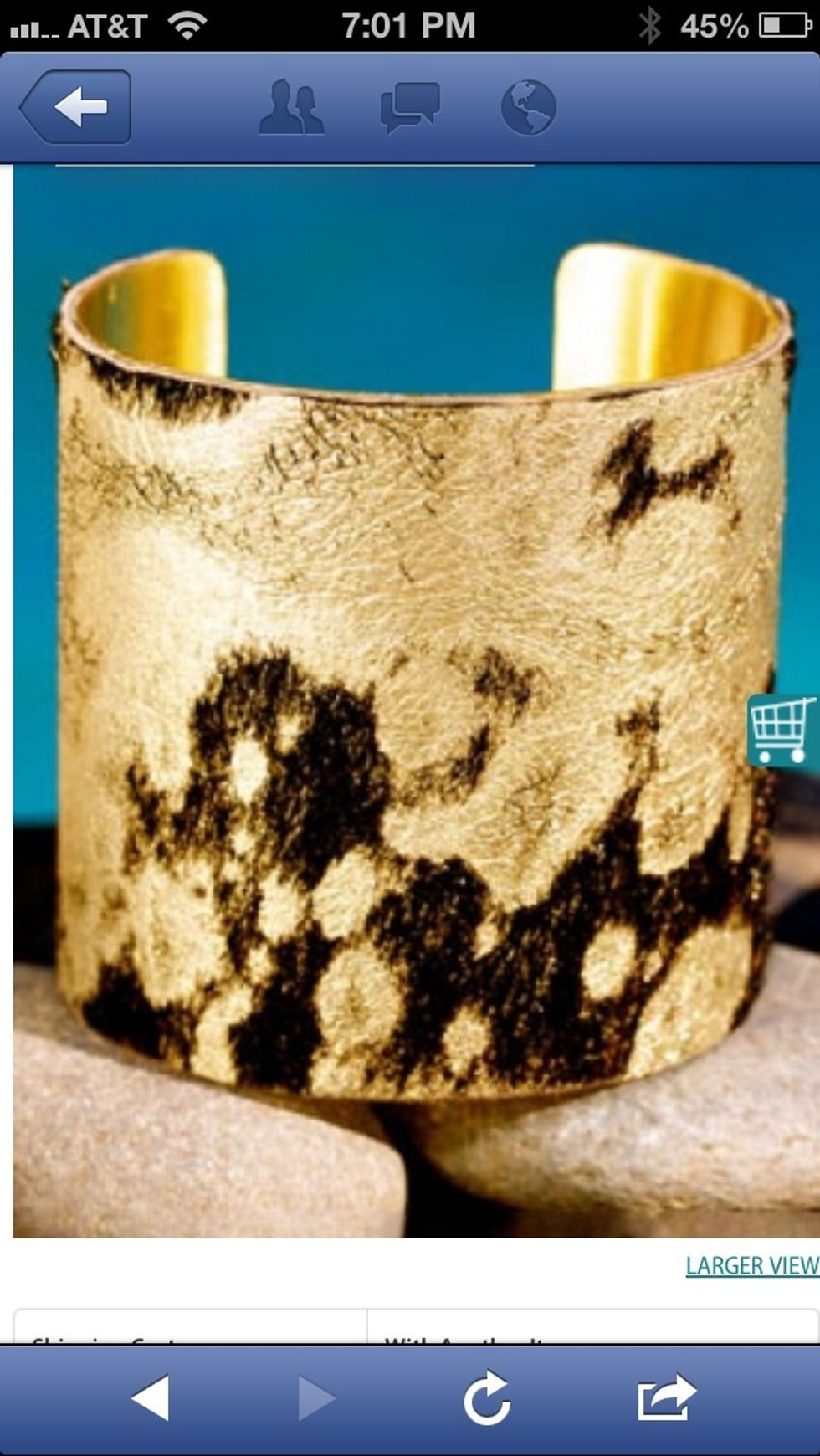 Gold/Black Acid Washed Brazilian Calfskin on a 2.5 Inch Flat Gold Signature Rustic Cuff Price: $72.00